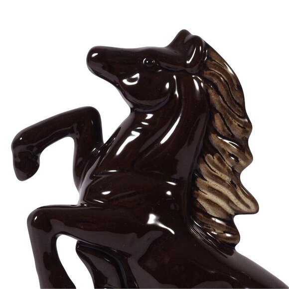 Vintage Ceramic Rearing Horse Figurine Dark Brown Home Decor Collectible - Picture 2 of 7